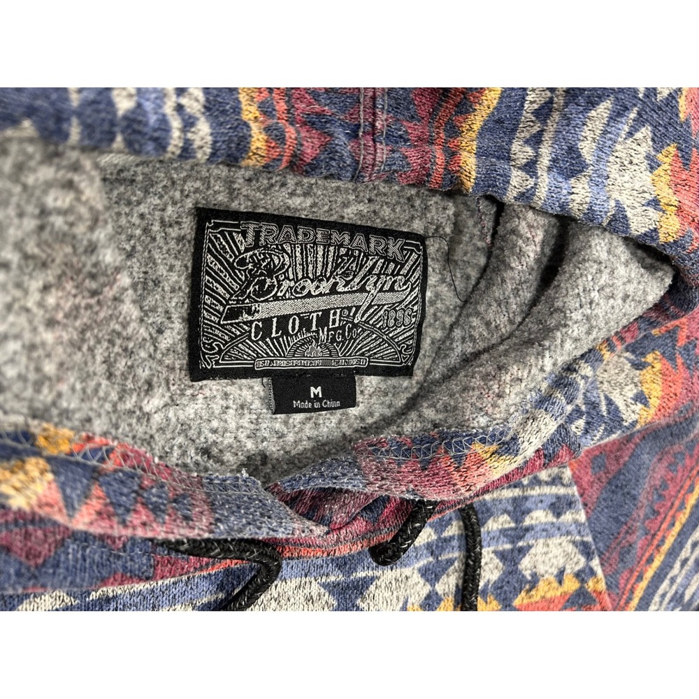 Brooklyn Cloth Mens Southwestern Buffalo Geometric Print Hoodie Blue Red Medium - Picture 3 of 7